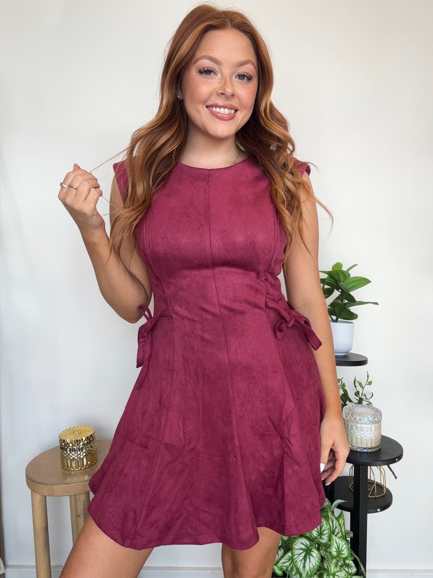 Suede Cap Sleeve Mini Dress