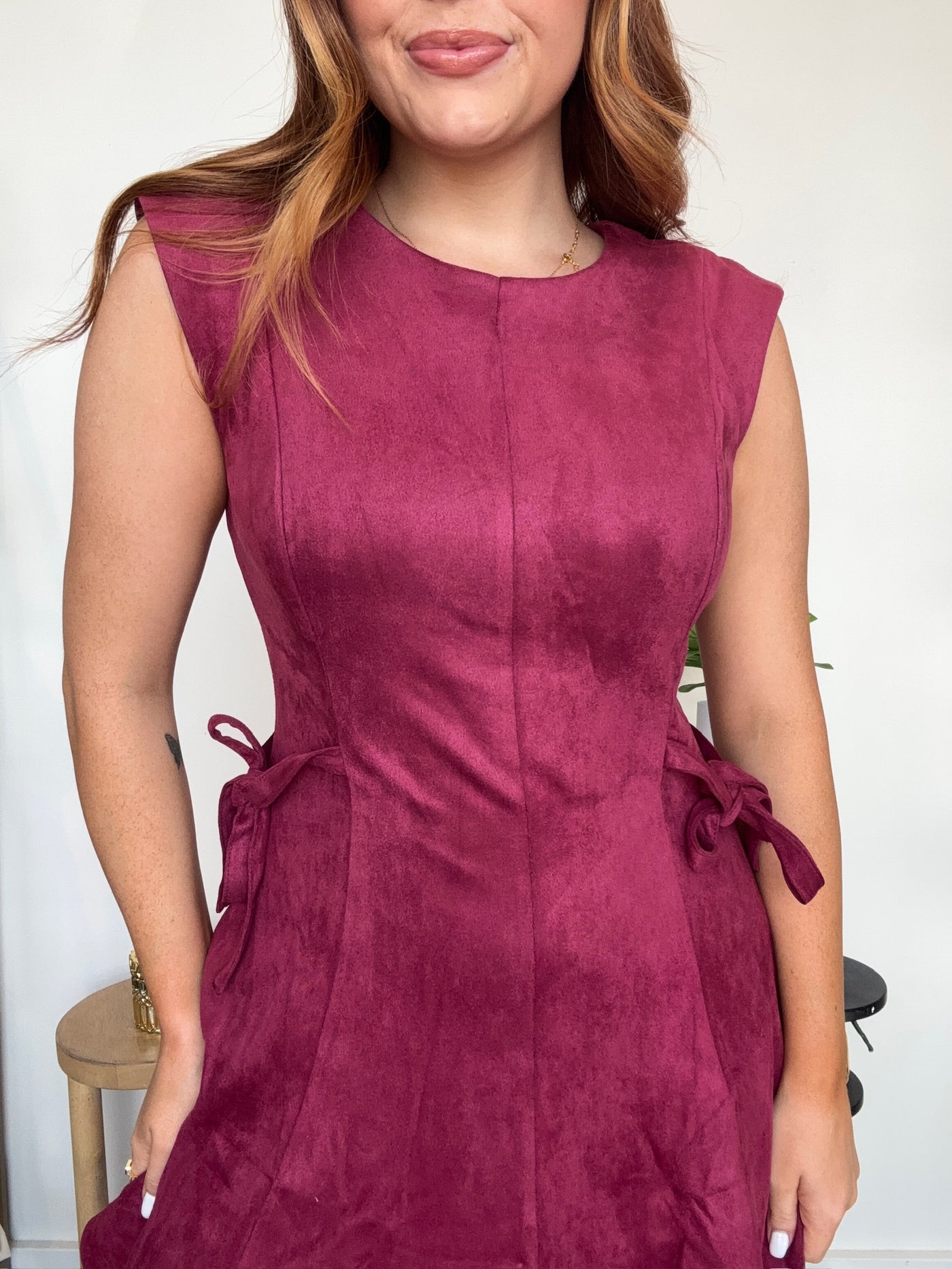 Suede Cap Sleeve Mini Dress