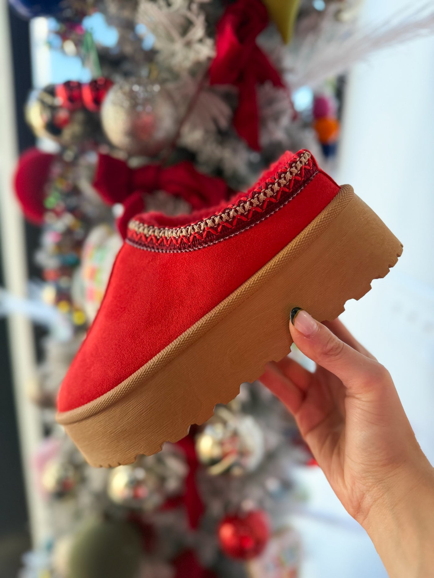 Noel Chunky Platform Slides- Sude Red/Black