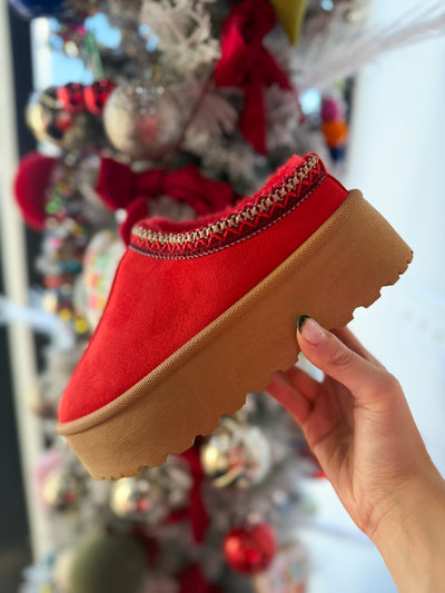 Noel Chunky Platform Slides- Sude Red/Black