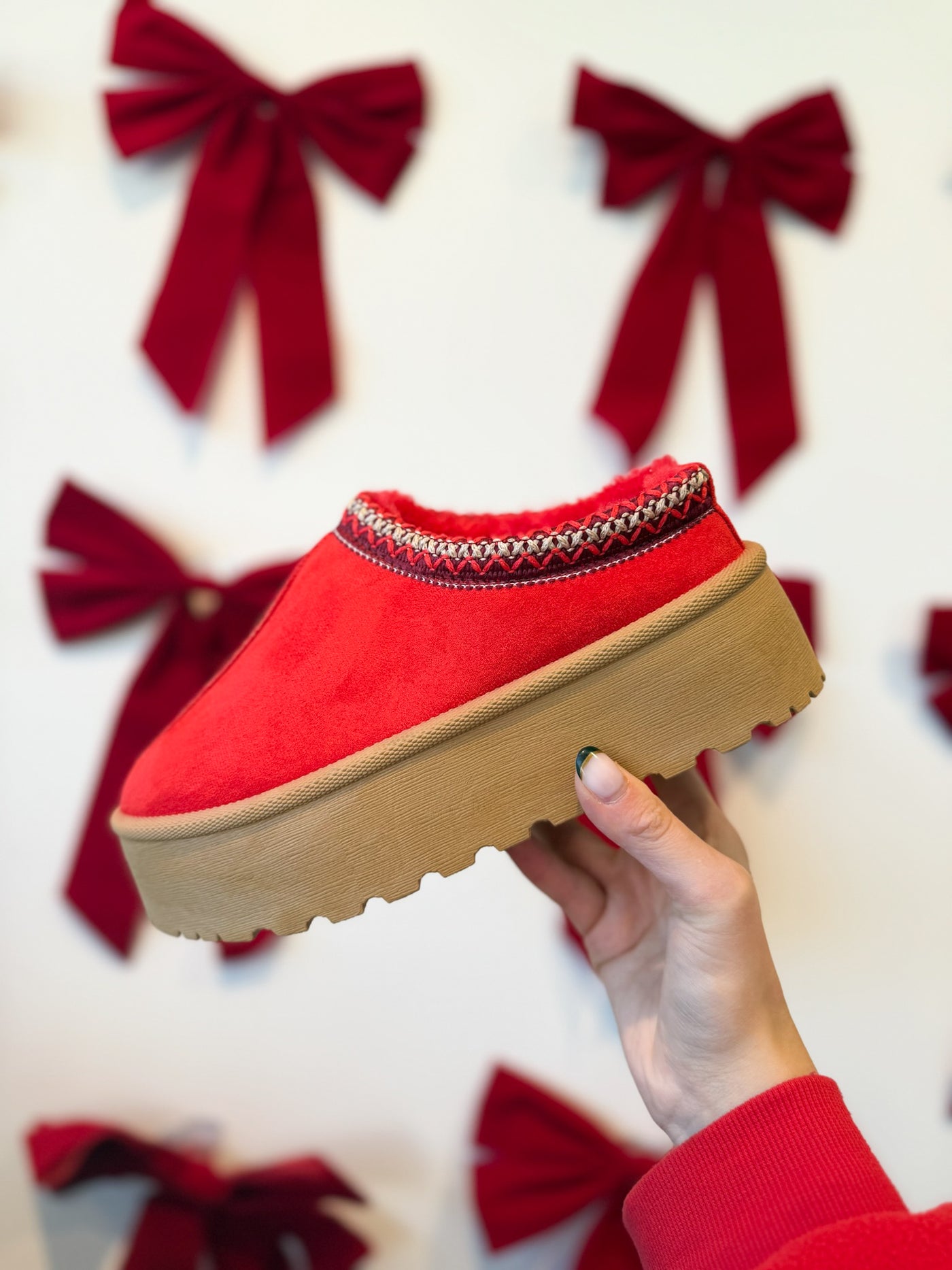 Noel Chunky Platform Slides- Sude Red/Black