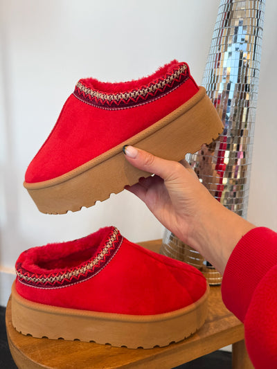 Noel Chunky Platform Slides- Sude Red/Black