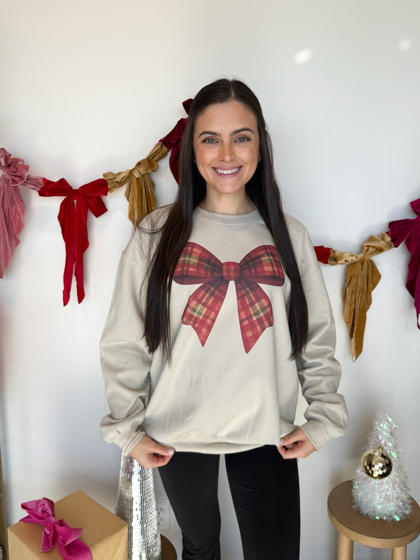 Plaid Bow Graphic Sweatshirt