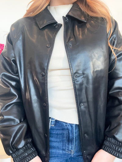 Button Up Faux Leather Jacket