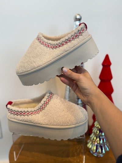 Noel Chunky Platform Slides- Sherpa Ivory