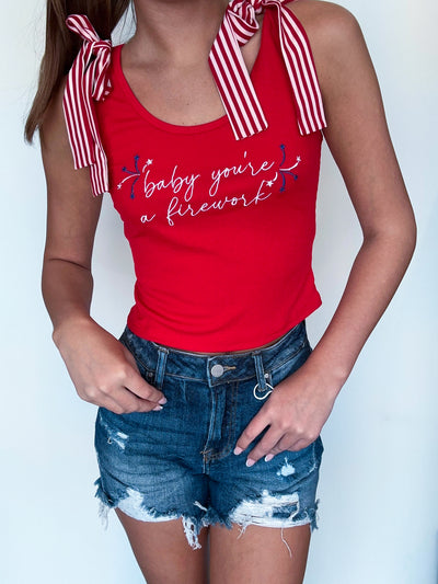 Baby You're A Firework Ribbon Tank-100 - TOPS - SHORT SLEEVE/SLEEVELESS-MAIN STRIP-[option4]-[option5]-[option6]-Leather & Lace Boutique Shop