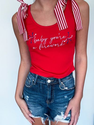 Baby You're A Firework Ribbon Tank-100 - TOPS - SHORT SLEEVE/SLEEVELESS-MAIN STRIP-[option4]-[option5]-[option6]-Leather & Lace Boutique Shop