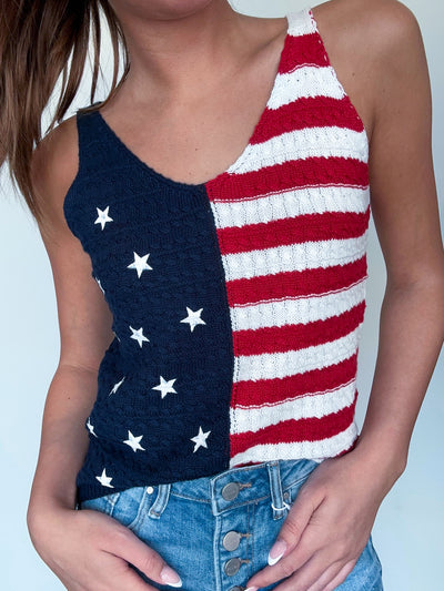 American Flag Sweater Tank-100 - TOPS - SHORT SLEEVE/SLEEVELESS-STACCATO-[option4]-[option5]-[option6]-Leather & Lace Boutique Shop