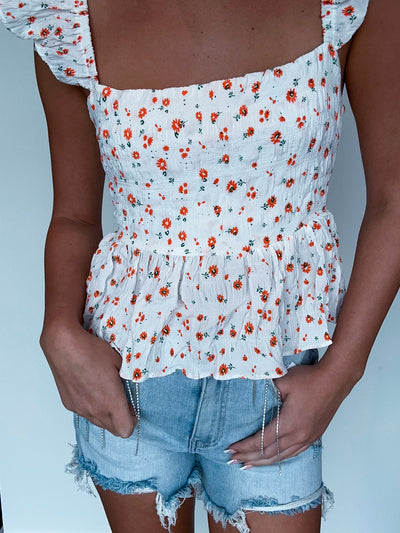 Tie Back Floral Blouse-100 - TOPS - SHORT SLEEVE/SLEEVELESS-LENA-[option4]-[option5]-[option6]-Leather & Lace Boutique Shop