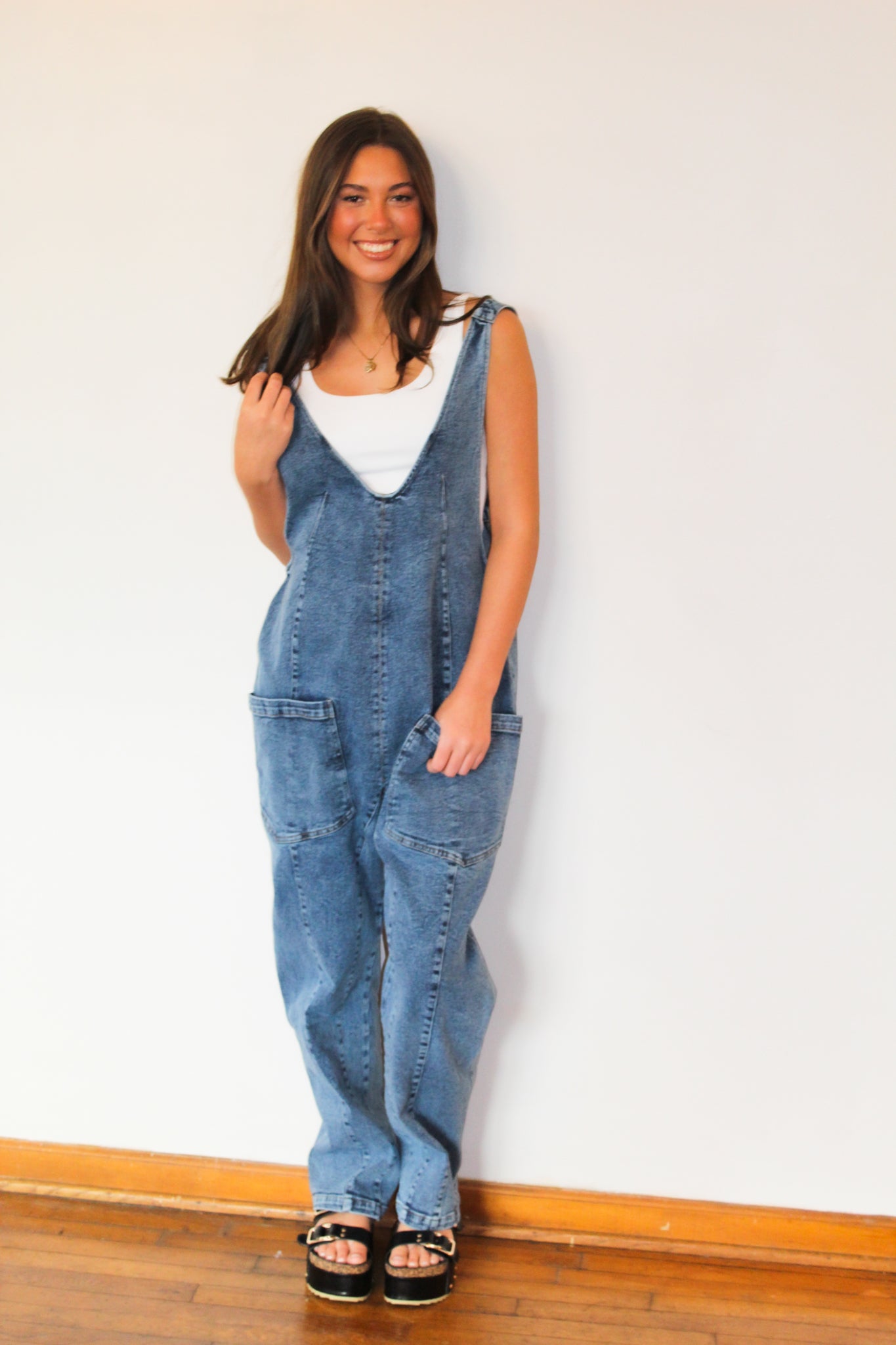 Chasing You Denim Jumpsuit-170 - ROMPERS-BETTER BE-[option4]-[option5]-[option6]-Leather & Lace Boutique Shop