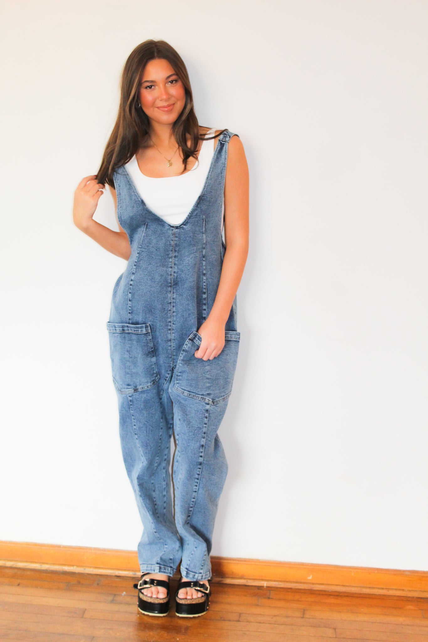 Chasing You Denim Jumpsuit-170 - ROMPERS-BETTER BE-[option4]-[option5]-[option6]-Leather & Lace Boutique Shop