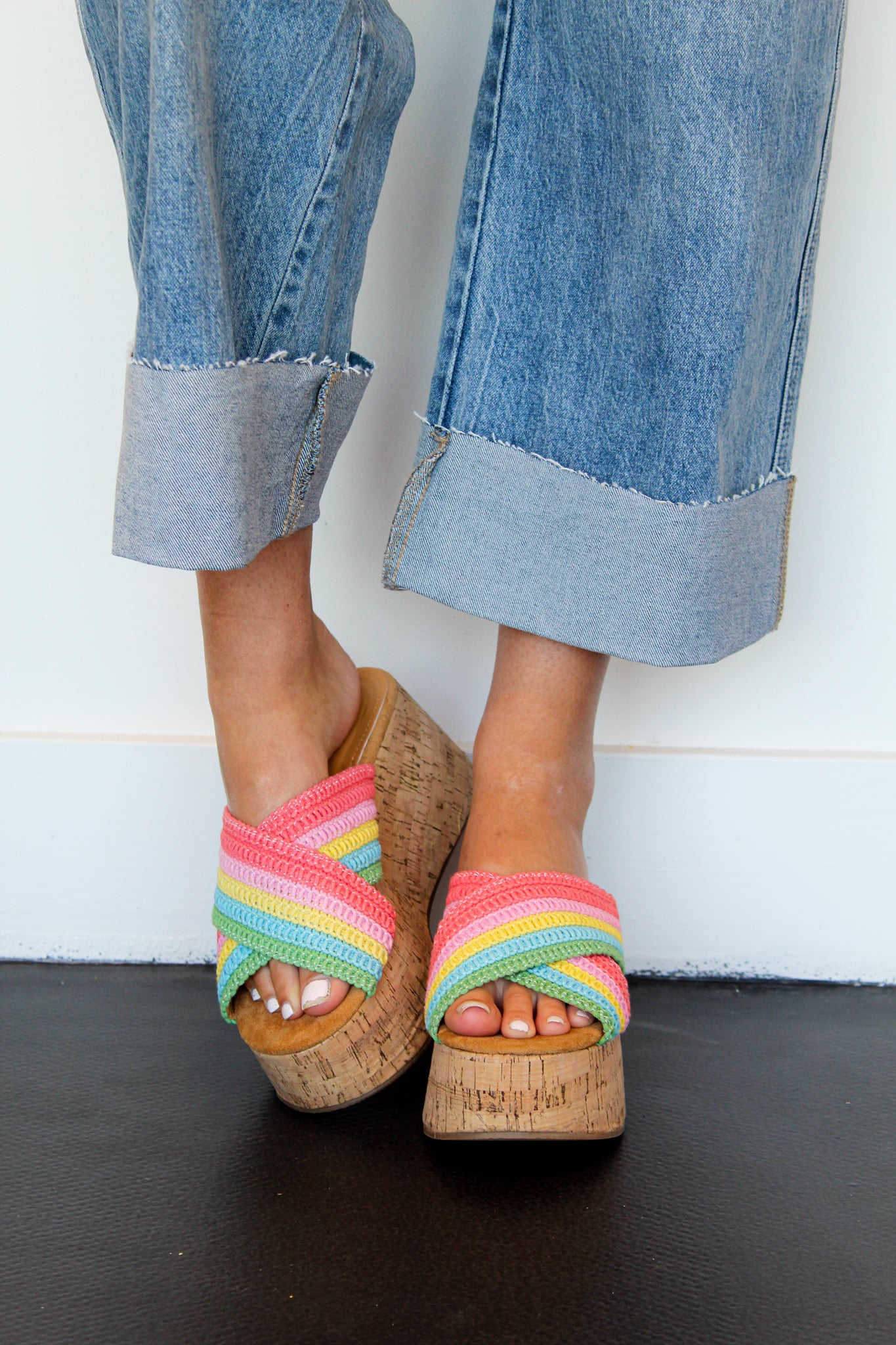 Crossover Cork Heel Sandals- Multi-180 - SHOES-LILIANA-[option4]-[option5]-[option6]-Leather & Lace Boutique Shop