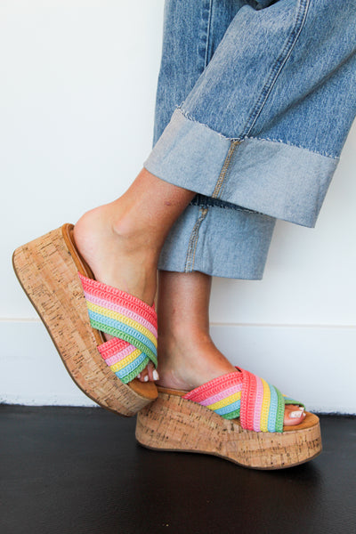 Crossover Cork Heel Sandals- Multi-180 - SHOES-LILIANA-[option4]-[option5]-[option6]-Leather & Lace Boutique Shop