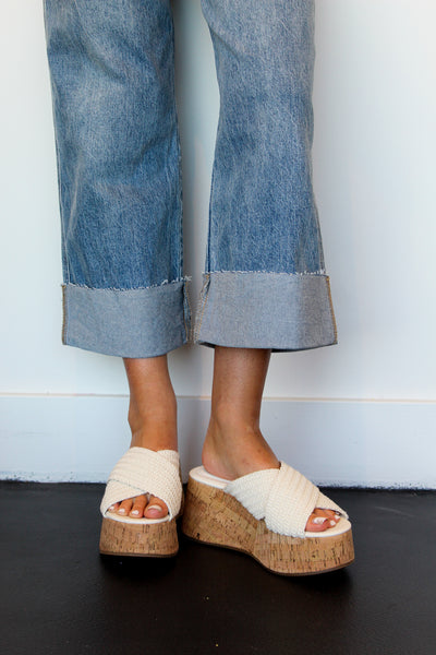 Crossover Cork Heel Sandals- Cream-180 - SHOES-LILIANA-[option4]-[option5]-[option6]-Leather & Lace Boutique Shop