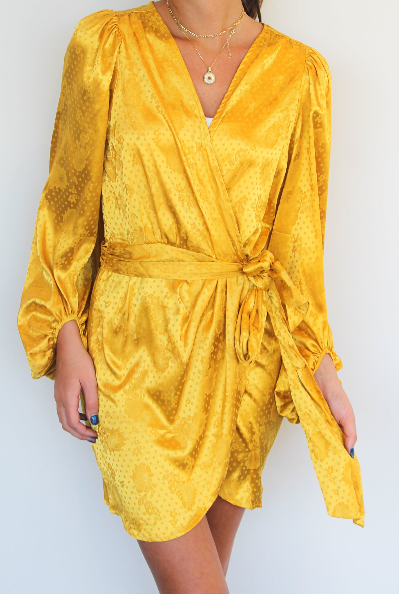 Alyssa Long Sleeve Satin Wrap Dress-170 - DRESSES / ROMPERS / SETS-LOVE IS ALL-[option4]-[option5]-[option6]-Leather & Lace Boutique Shop