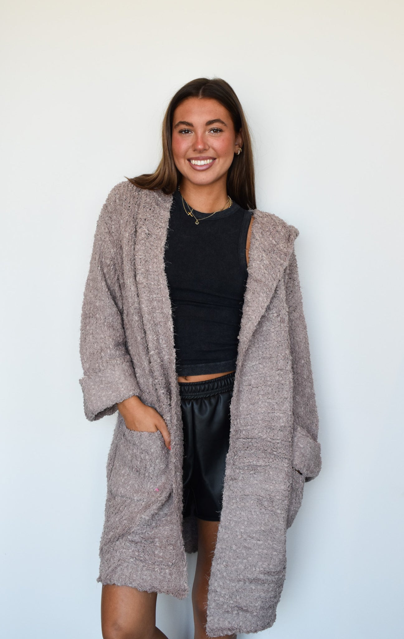 Mocha Long Line Cardigan-140 - TOPS - LAYERS/OUTERWEAR-MIRACLE-[option4]-[option5]-[option6]-Leather & Lace Boutique Shop