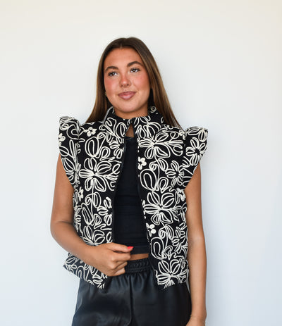 Floral Embroidered Ruffle Sleeve Vest-140 - TOPS - LAYERS/OUTERWEAR-MAIN STRIP-[option4]-[option5]-[option6]-Leather & Lace Boutique Shop