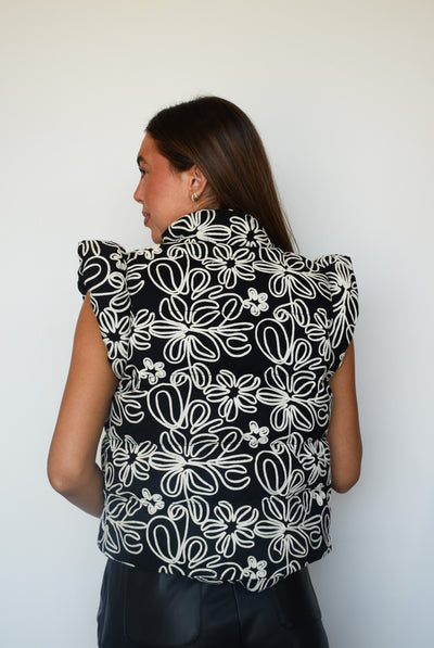 Floral Embroidered Ruffle Sleeve Vest-140 - TOPS - LAYERS/OUTERWEAR-MAIN STRIP-[option4]-[option5]-[option6]-Leather & Lace Boutique Shop