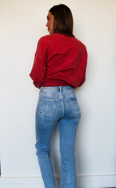 Front Seam Ankle Slit Denim-150 - BOTTOMS - DENIM-RISEN-[option4]-[option5]-[option6]-Leather & Lace Boutique Shop