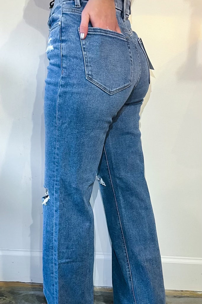 【THE MOZZ】Becca Wide Denim Pants Becca Wide Leg Distressed Denim