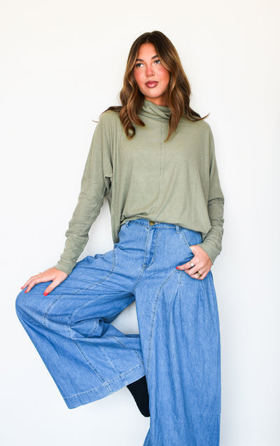 Sadie Pleated Wide Leg Denim-150 - BOTTOMS - DENIM-MABLE-[option4]-[option5]-[option6]-Leather & Lace Boutique Shop