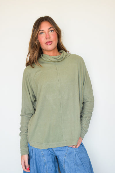 Ribbed Mock Neck Long Sleeve- Sage-110 - TOPS - LONG SLEEVE-VERY J-[option4]-[option5]-[option6]-Leather & Lace Boutique Shop