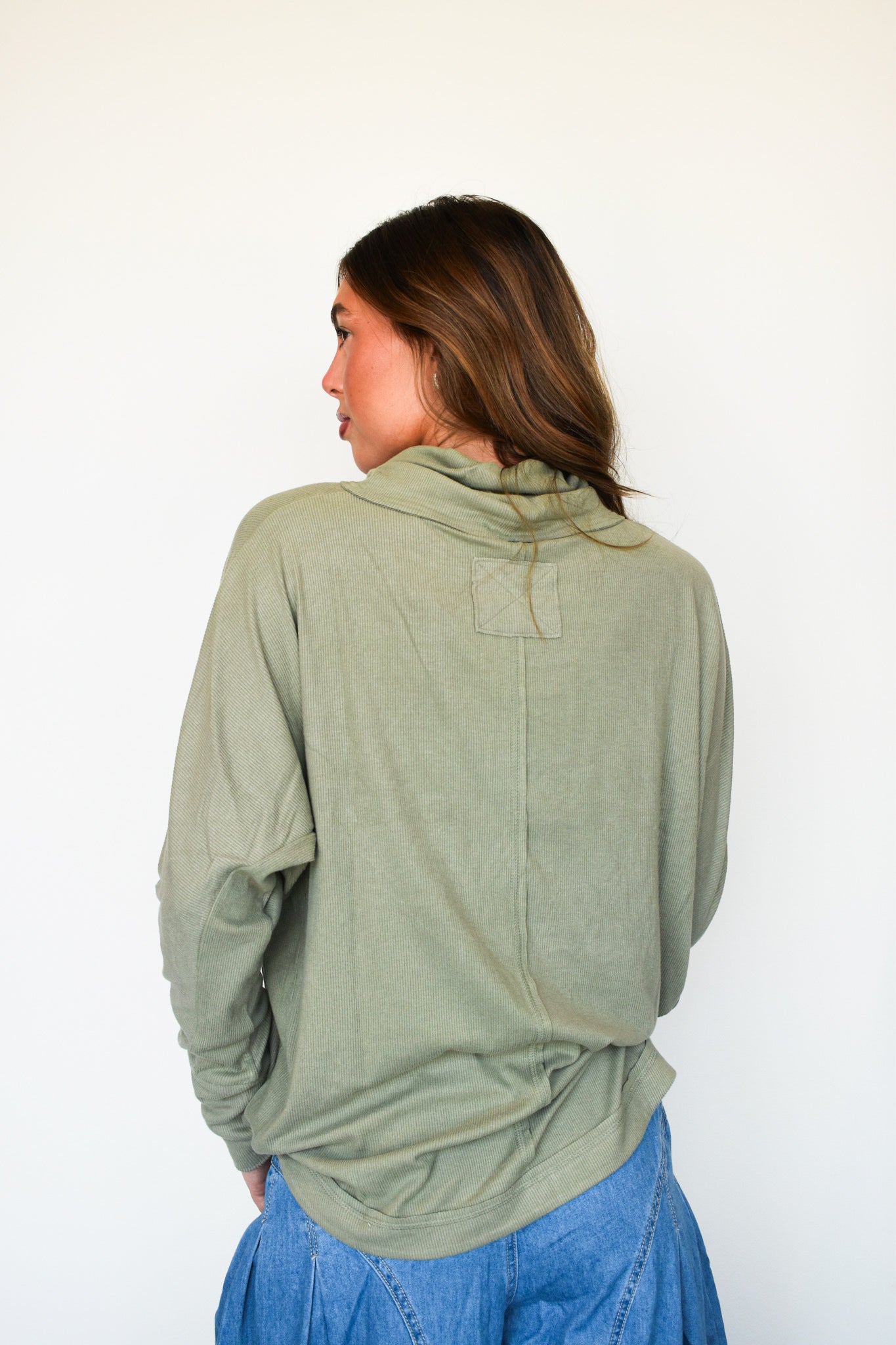 Ribbed Mock Neck Long Sleeve- Sage-110 - TOPS - LONG SLEEVE-VERY J-[option4]-[option5]-[option6]-Leather & Lace Boutique Shop