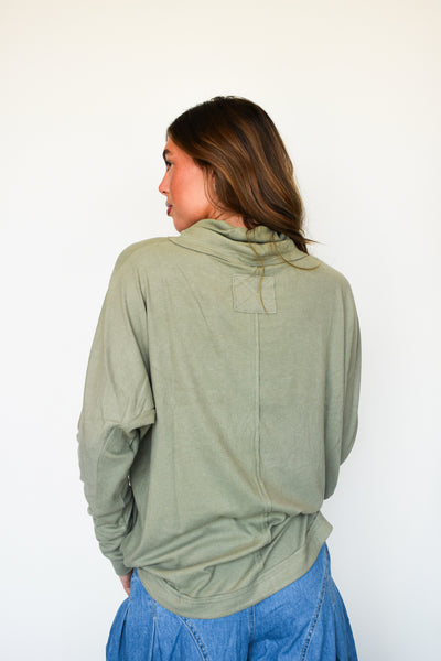 Ribbed Mock Neck Long Sleeve- Sage-110 - TOPS - LONG SLEEVE-VERY J-[option4]-[option5]-[option6]-Leather & Lace Boutique Shop