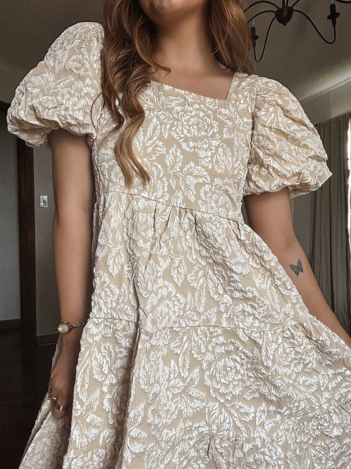 southern cocktail dresses Dolly Doll Jacquard Dress, Beige soft biker shorts that Size:19.5 34/35 abito da sposa Badgley Mischka SC4326 Navy