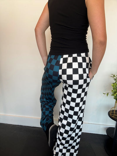 Split Decision Checkered Pants- Blue/White-160 - BOTTOMS - OTHER-JADE BY JANE-[option4]-[option5]-[option6]-Leather & Lace Boutique Shop
