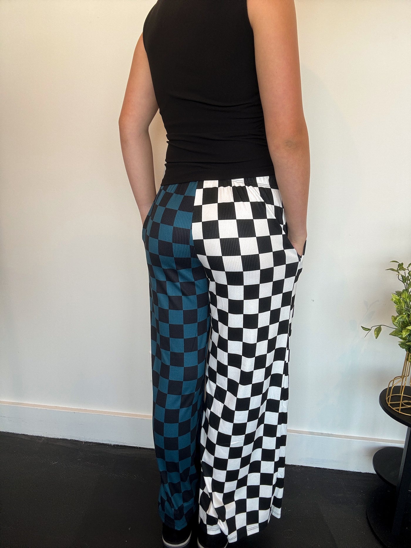 Split Decision Checkered Pants- Blue/White-160 - BOTTOMS - OTHER-JADE BY JANE-[option4]-[option5]-[option6]-Leather & Lace Boutique Shop