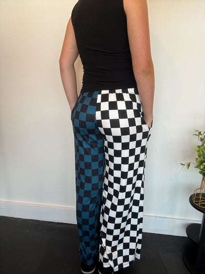 Split Decision Checkered Pants- Blue/White-160 - BOTTOMS - OTHER-JADE BY JANE-[option4]-[option5]-[option6]-Leather & Lace Boutique Shop