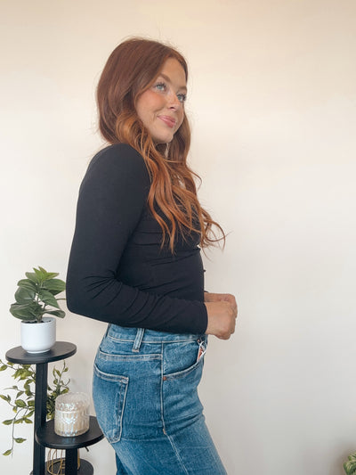 Boat Neck Long Sleeve Top- Black-110 - TOPS - LONG SLEEVE-EDGEMINE-[option4]-[option5]-[option6]-Leather & Lace Boutique Shop
