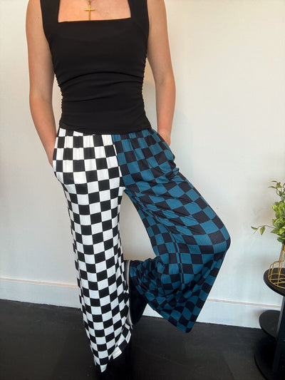 Split Decision Checkered Pants- Blue/White-160 - BOTTOMS - OTHER-JADE BY JANE-[option4]-[option5]-[option6]-Leather & Lace Boutique Shop