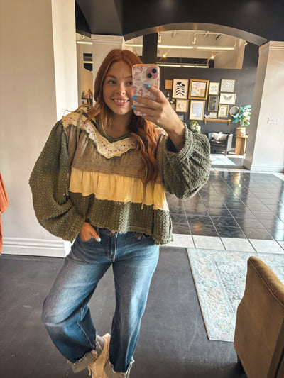 Boho Color Block Flowy Blouse-110 - TOPS - LONG SLEEVE-POL-[option4]-[option5]-[option6]-Leather & Lace Boutique Shop