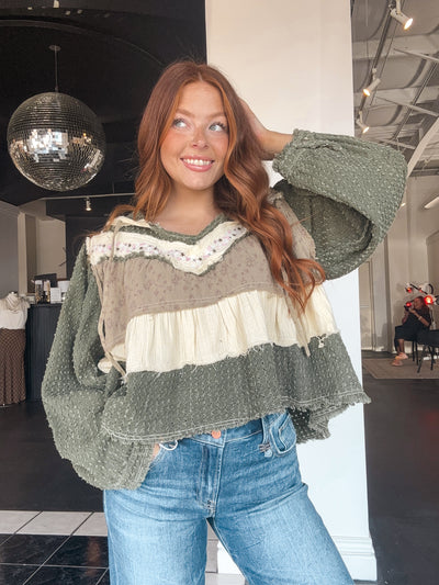 Boho Color Block Flowy Blouse-110 - TOPS - LONG SLEEVE-POL-[option4]-[option5]-[option6]-Leather & Lace Boutique Shop