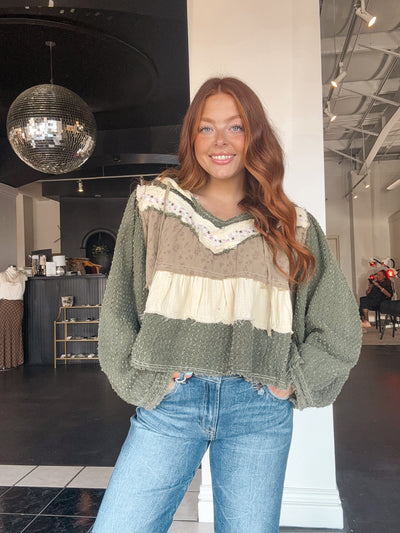 Boho Color Block Flowy Blouse-110 - TOPS - LONG SLEEVE-POL-[option4]-[option5]-[option6]-Leather & Lace Boutique Shop