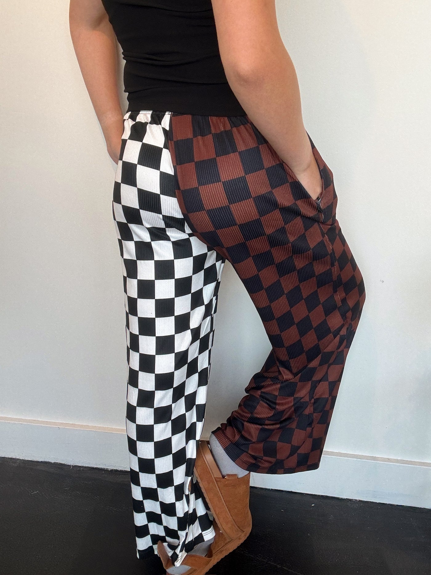 Split Decision Checkered Pants- Rust/White-160 - BOTTOMS - OTHER-JADE BY JANE-[option4]-[option5]-[option6]-Leather & Lace Boutique Shop