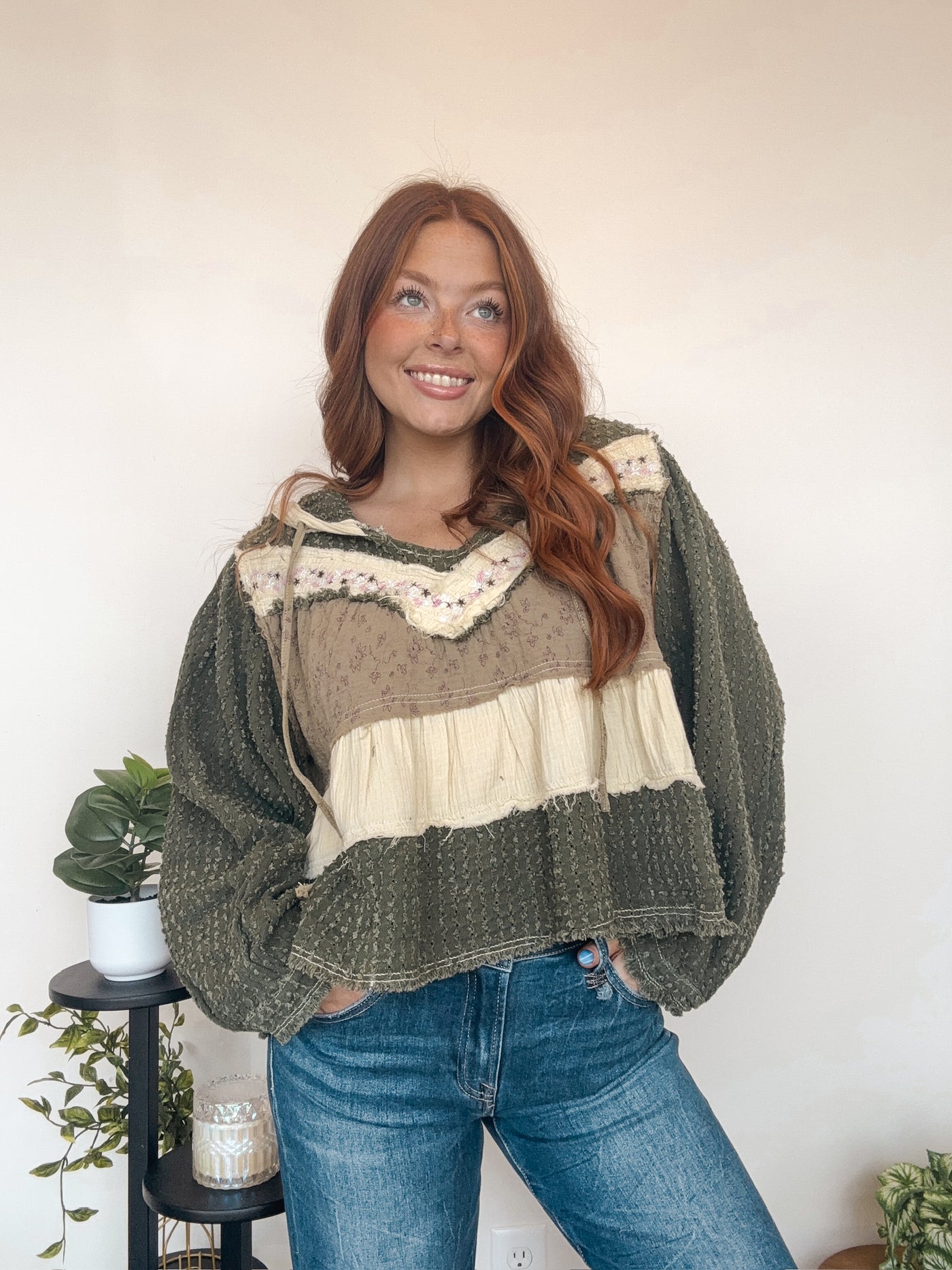 Boho Color Block Flowy Blouse-110 - TOPS - LONG SLEEVE-POL-[option4]-[option5]-[option6]-Leather & Lace Boutique Shop