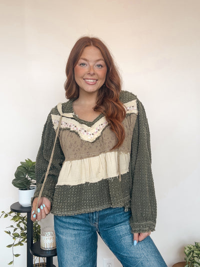 Boho Color Block Flowy Blouse-110 - TOPS - LONG SLEEVE-POL-[option4]-[option5]-[option6]-Leather & Lace Boutique Shop