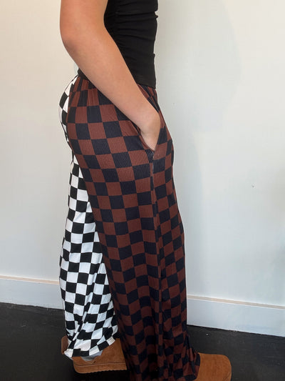 Split Decision Checkered Pants- Rust/White-160 - BOTTOMS - OTHER-JADE BY JANE-[option4]-[option5]-[option6]-Leather & Lace Boutique Shop