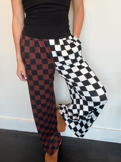 Split Decision Checkered Pants- Rust/White-160 - BOTTOMS - OTHER-JADE BY JANE-[option4]-[option5]-[option6]-Leather & Lace Boutique Shop