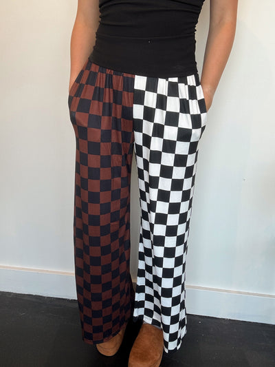 Split Decision Checkered Pants- Rust/White-160 - BOTTOMS - OTHER-JADE BY JANE-[option4]-[option5]-[option6]-Leather & Lace Boutique Shop