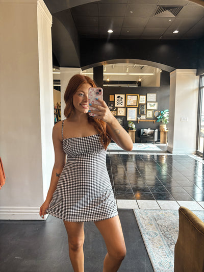 Gingham Fitted Athletic Dress- Black