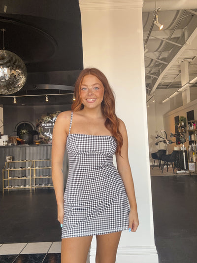 Gingham Fitted Athletic Dress- Black