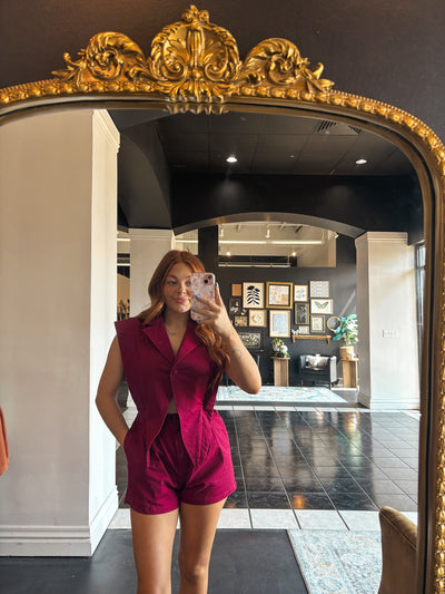 Bright & Bold Collared Romper- Maroon