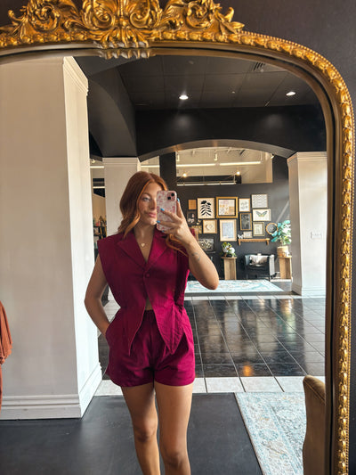Bright & Bold Collared Romper- Maroon
