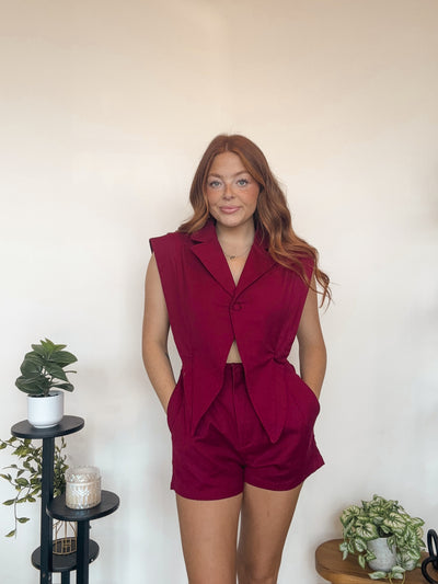 Bright & Bold Collared Romper- Maroon