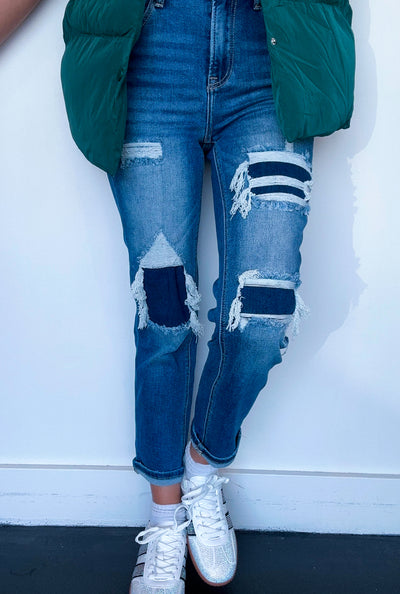 Alexia Distressed Cuffed Denim-150 - BOTTOMS - DENIM-RISEN-[option4]-[option5]-[option6]-Leather & Lace Boutique Shop