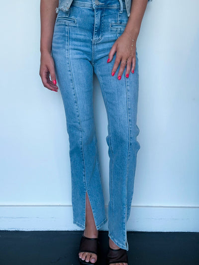 Front Seam Ankle Slit Denim-150 - BOTTOMS - DENIM-RISEN-[option4]-[option5]-[option6]-Leather & Lace Boutique Shop
